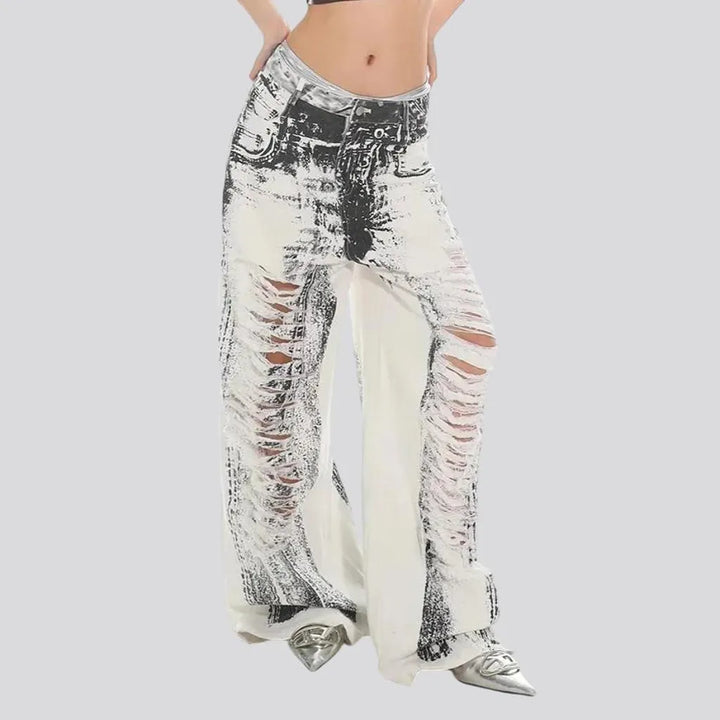 Boho distressed painted baggy jeans for women