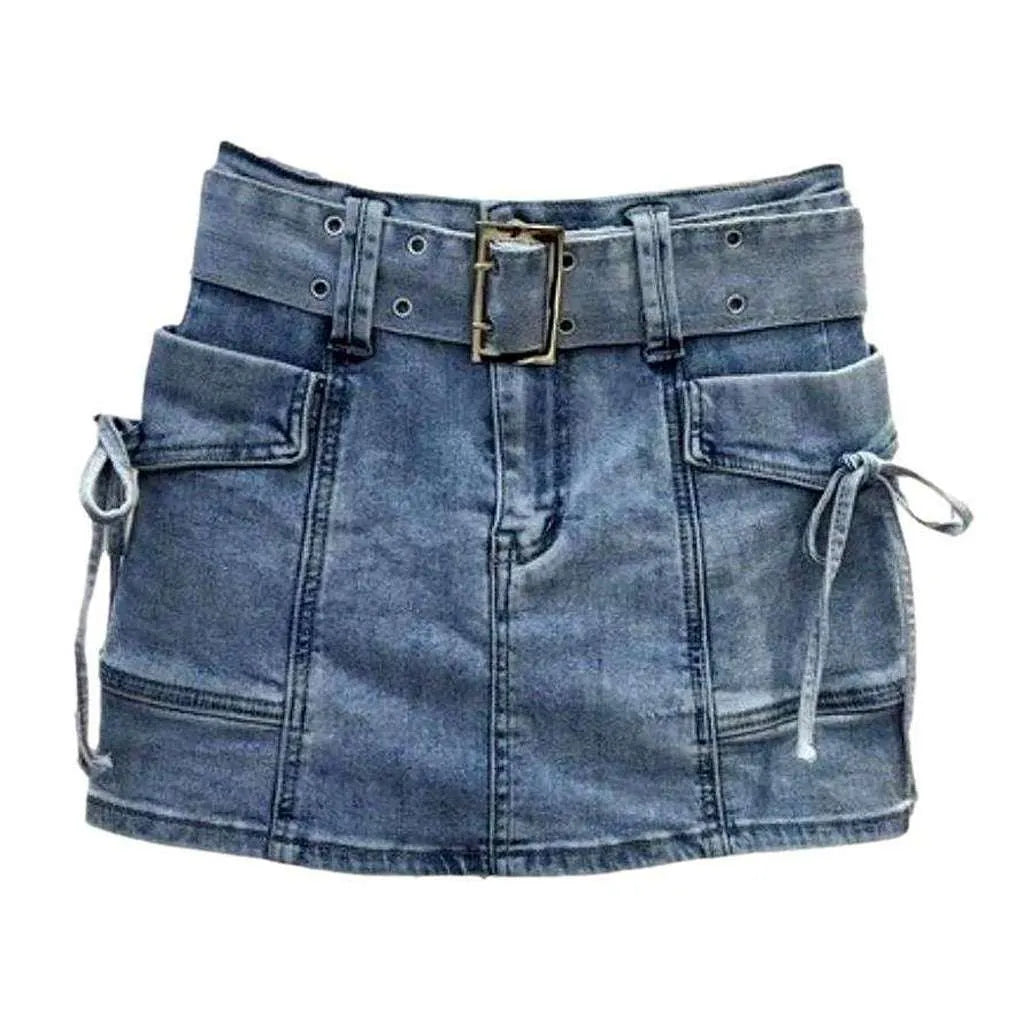 Cargo denim skirt with ribbons