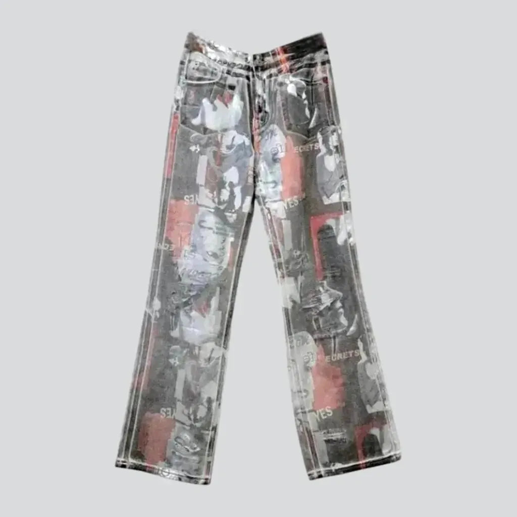 Graphic print baggy women's jean pants