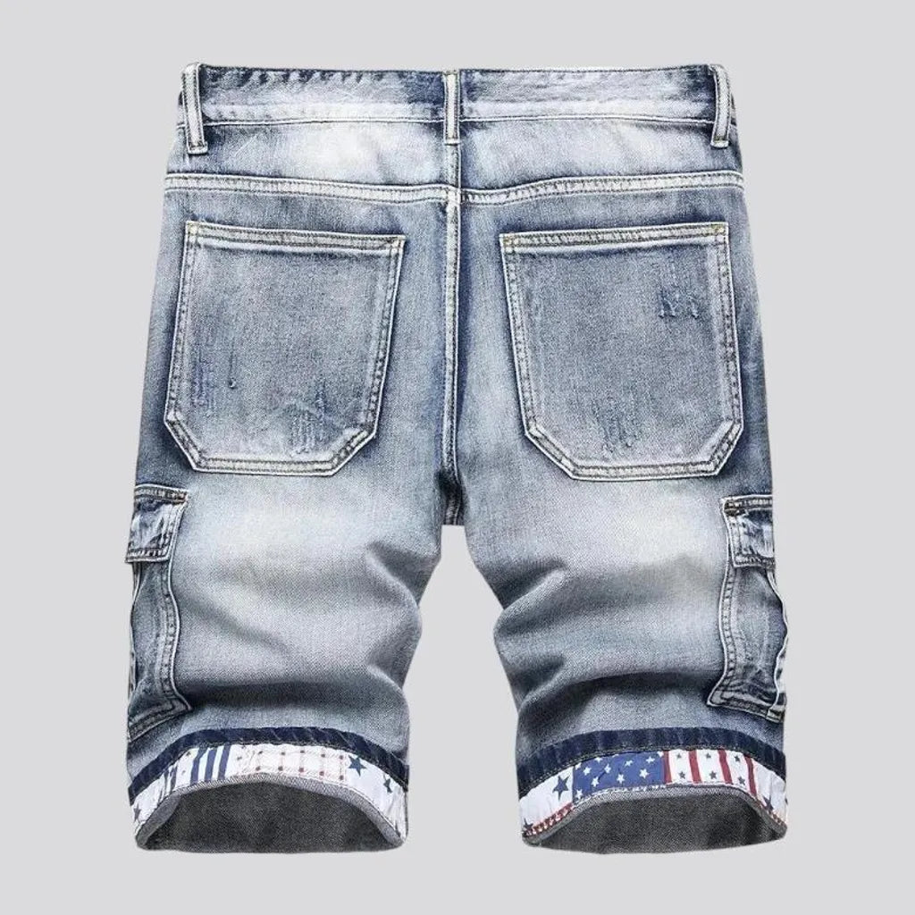 Sanded mid-waist jeans shorts
 for men
