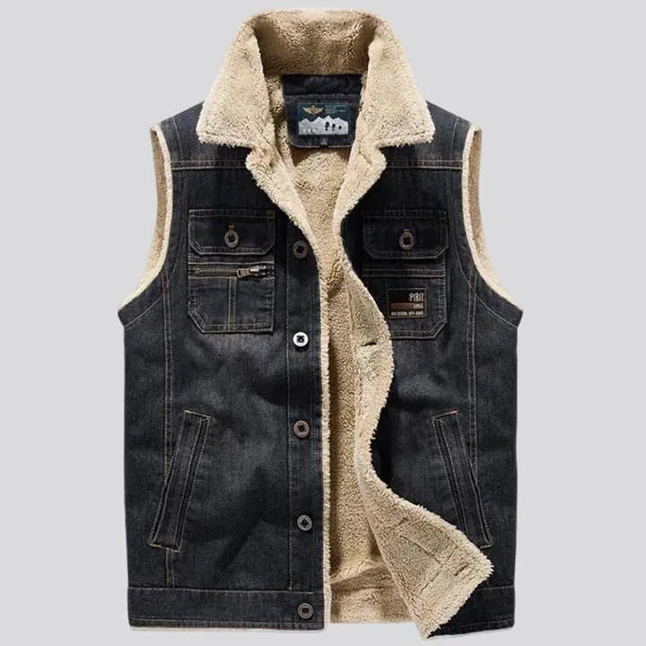 Casual fit medium length sherpa vest for men