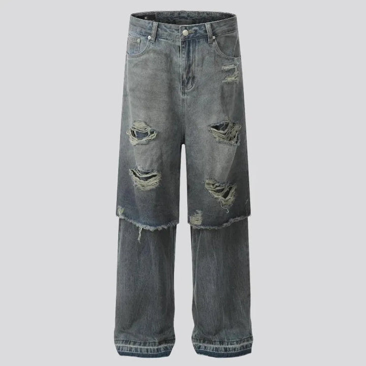 Retro style frayed hems men's jeans