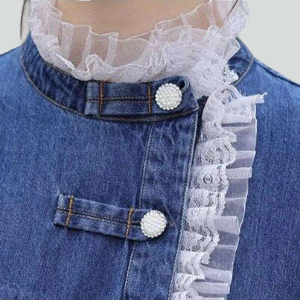 Lace chest embroidery denim dress