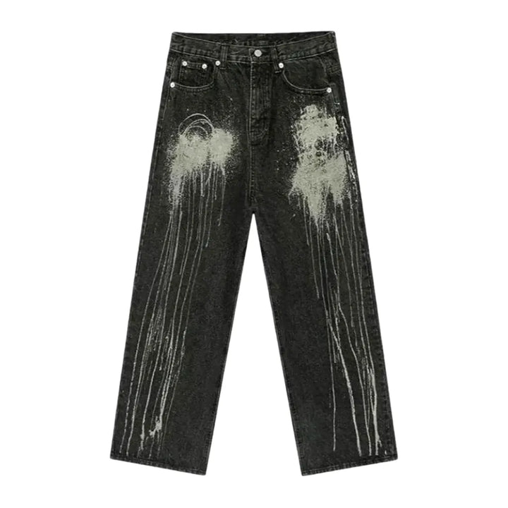 Paint Splattered Street Style Men's Jeans - Grey