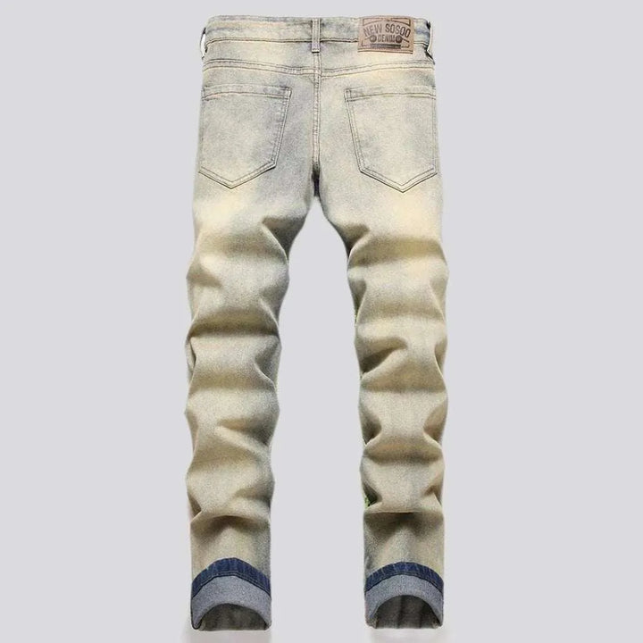 All-over embroidery vintage jeans