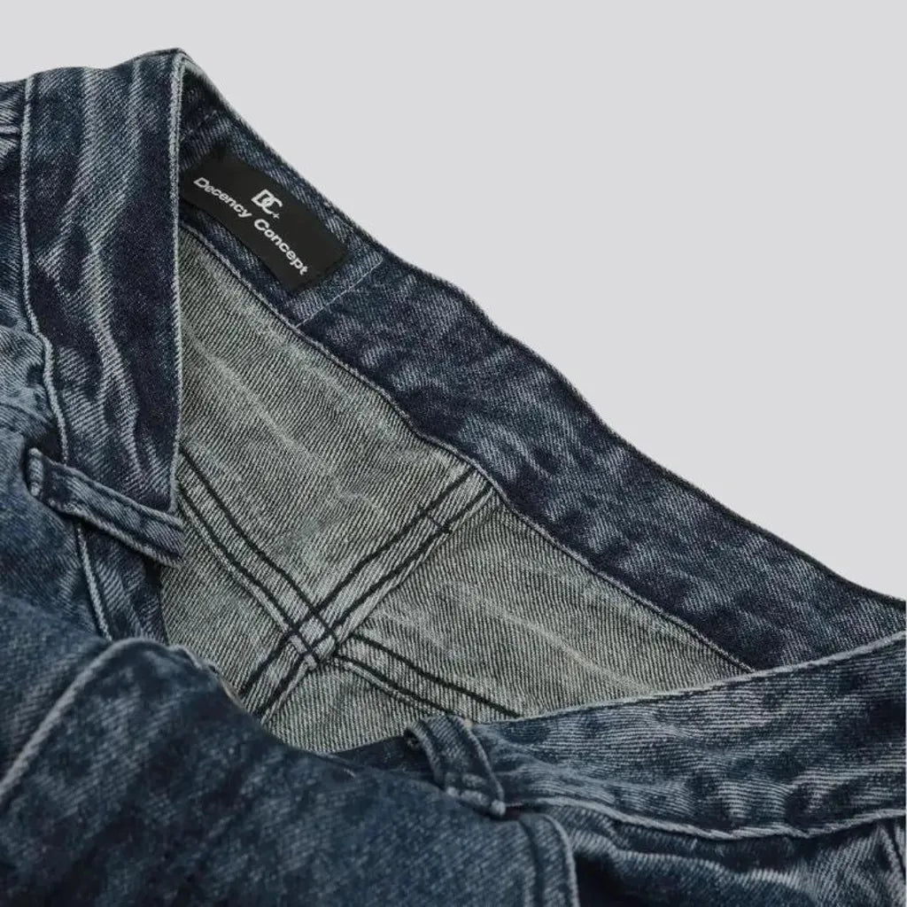 Boho style baggy-leg faded men's jeans