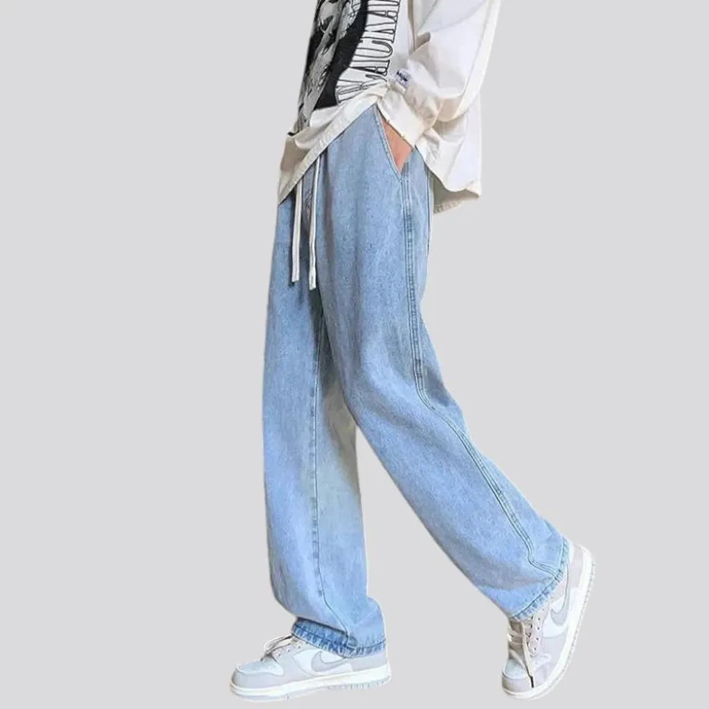 Faded light baggy-leg men's denim joggers