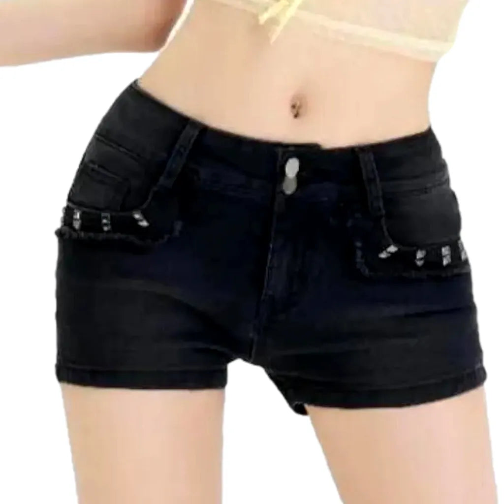 Mid-waist slim denim shorts
 for ladies