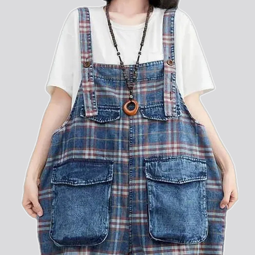 Checkered Pattern Baggy Women's Denim Overall | Jeans4you.shop