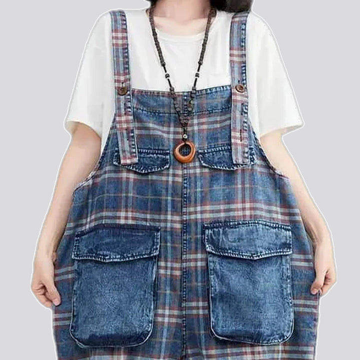 Checkered Pattern Baggy Women's Denim Overall | Jeans4you.shop