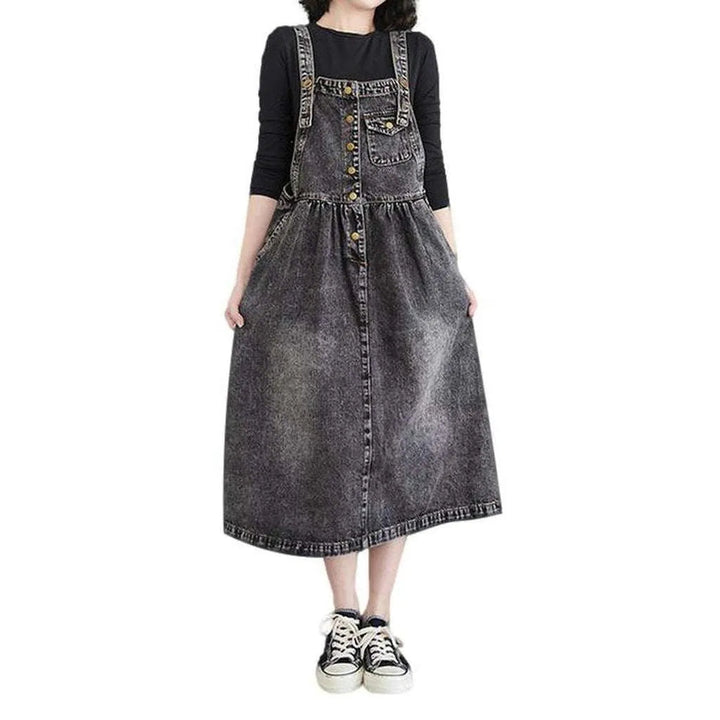 Chic Medium Wash Denim Dress - Grey