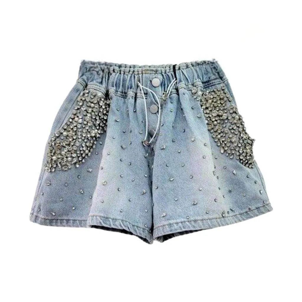 Crystal rhinestone women's denim shorts