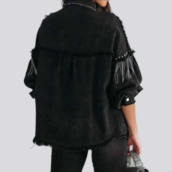 Oversized fringe women's denim jacket