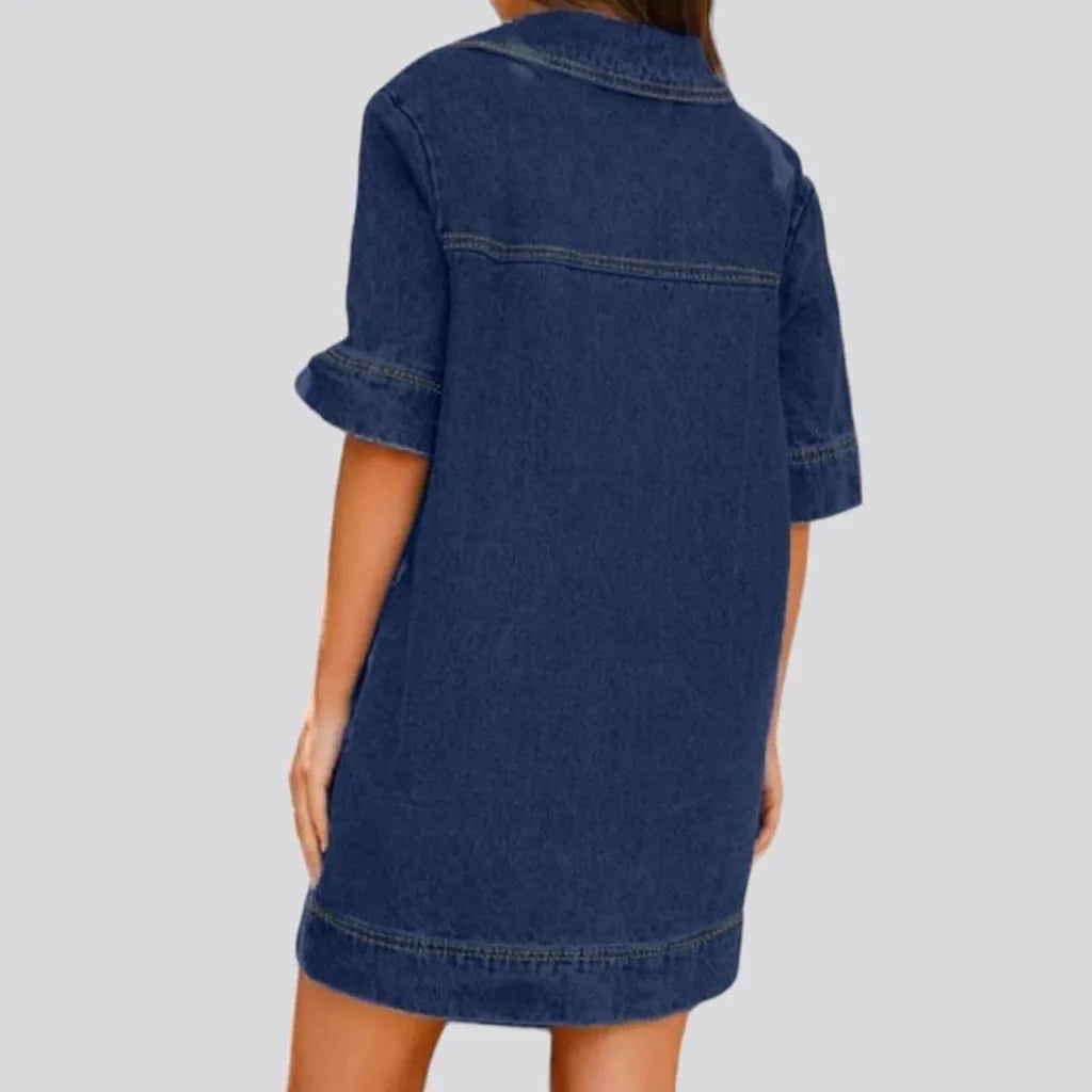 Fashionable v-neck denim caftan dress