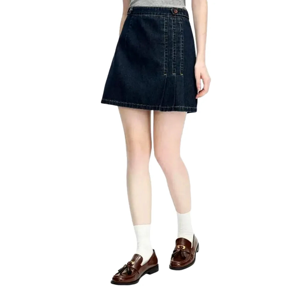 Dark Denim Casual High-rise Jeans Skirt - Dark Blue