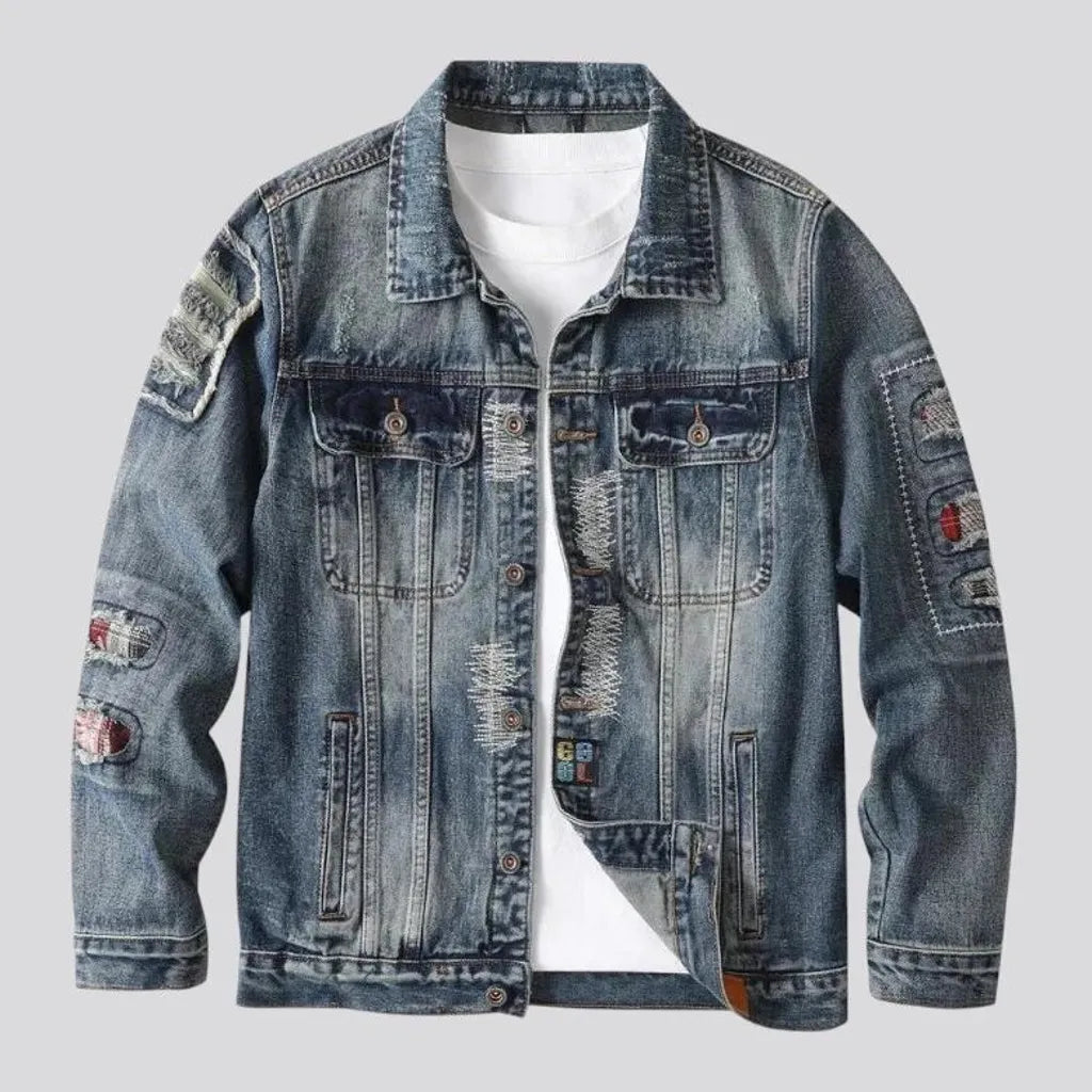 Distressed men's jean jacket