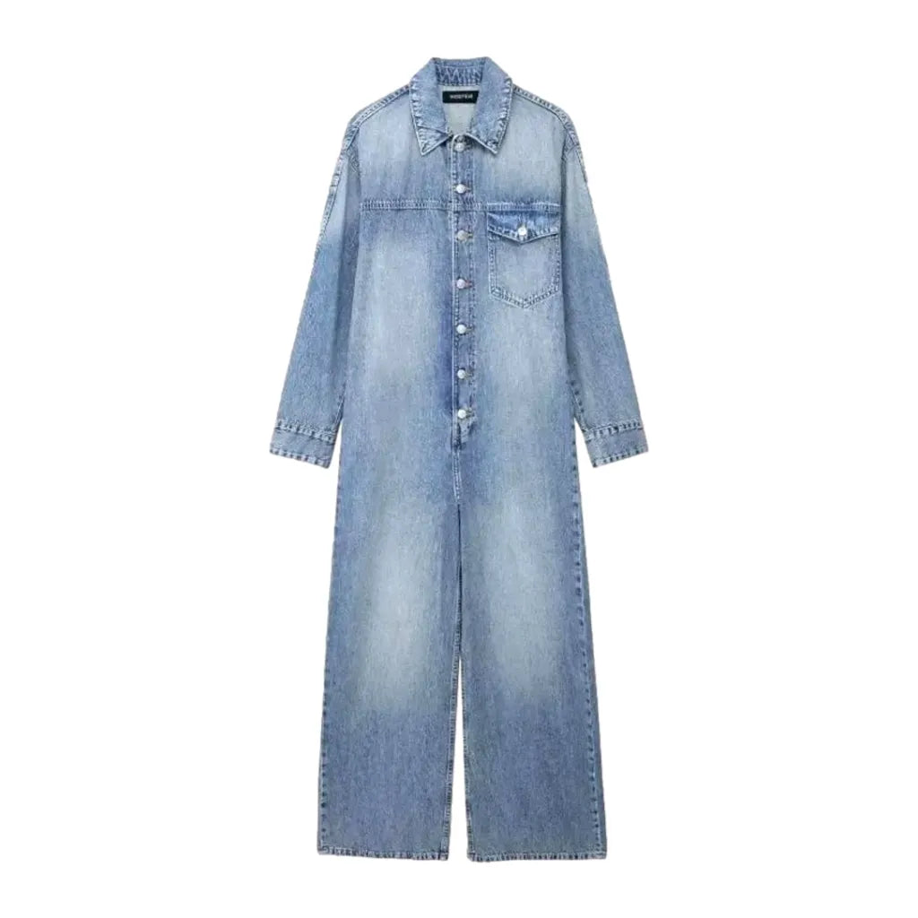 Lightweight Smoothed Casual Women's Denim Jumpsuit - Light Blue