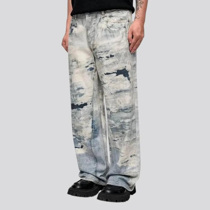 Boho style faded jeans for men