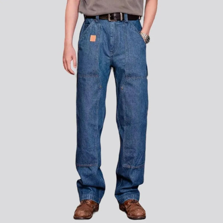 Straight medium-wash work jeans for men