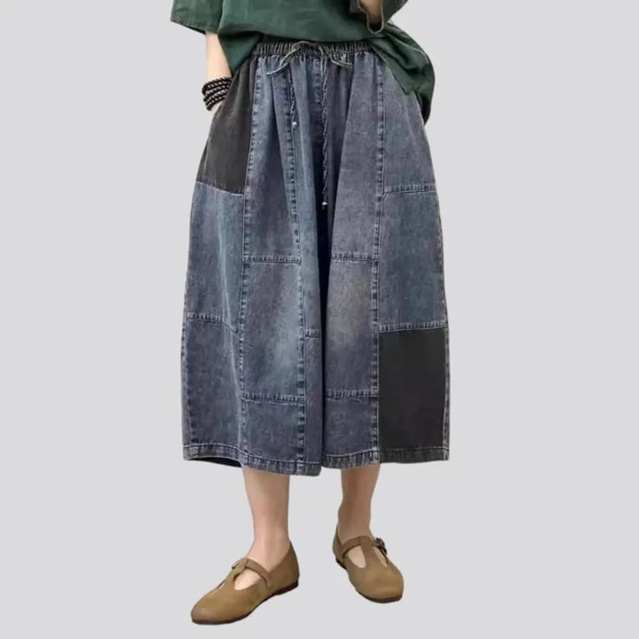 patchwork, culottes, vintage, sanded, high-waist, rubber, women's pants | Jeans4you.shop