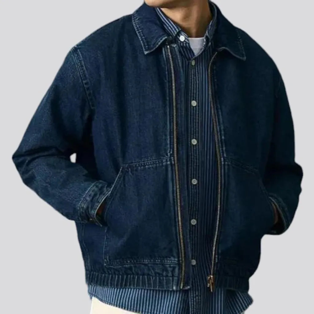 stonewashed, regular, dark, 14oz, zipper, men's jacket | Jeans4you.shop