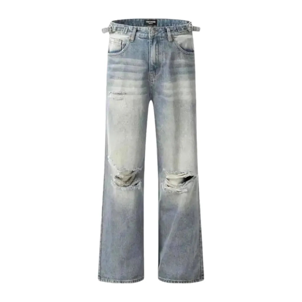 Distressed Baggy Style Men's Jeans - Light Blue