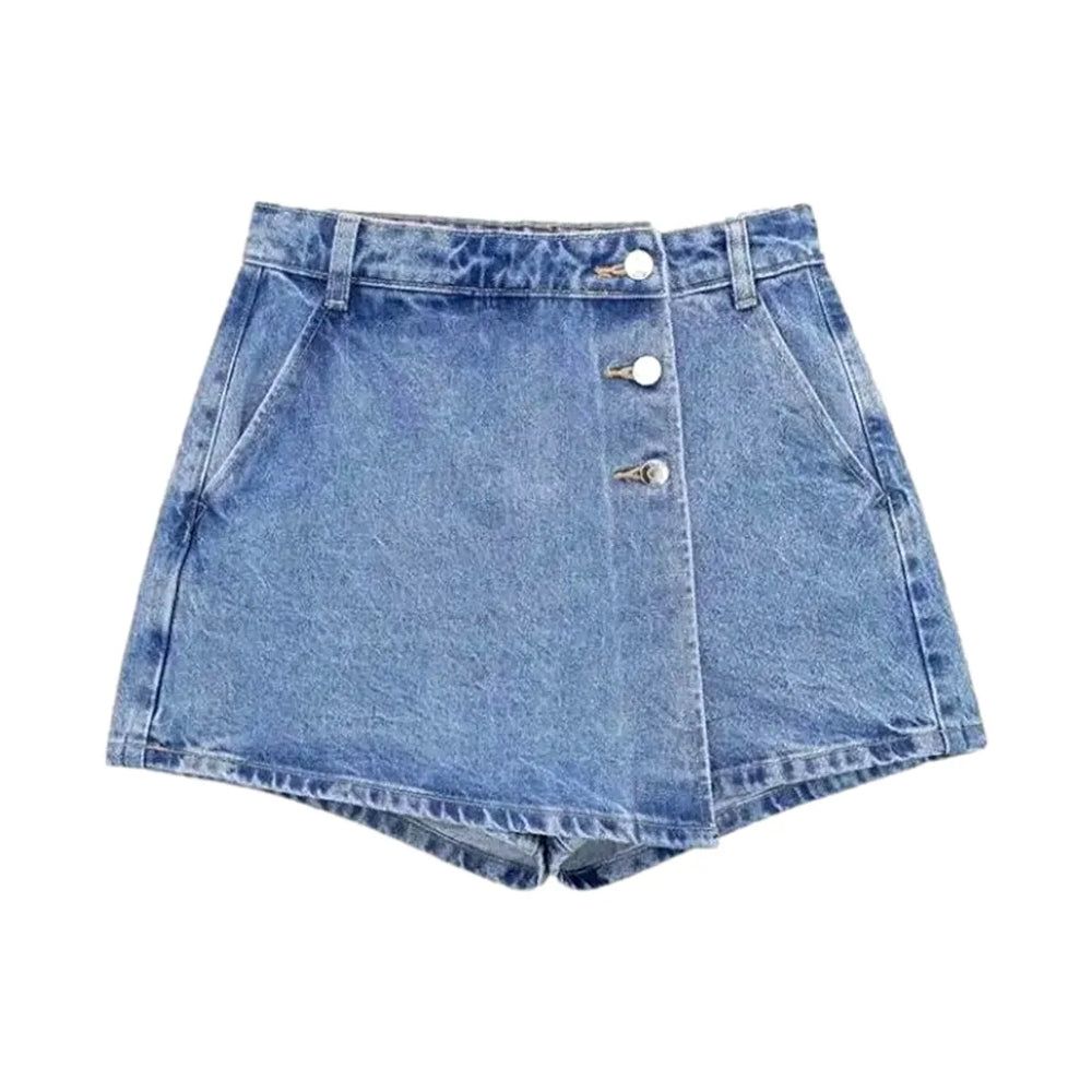 High Waist Jeans Skort - Blue