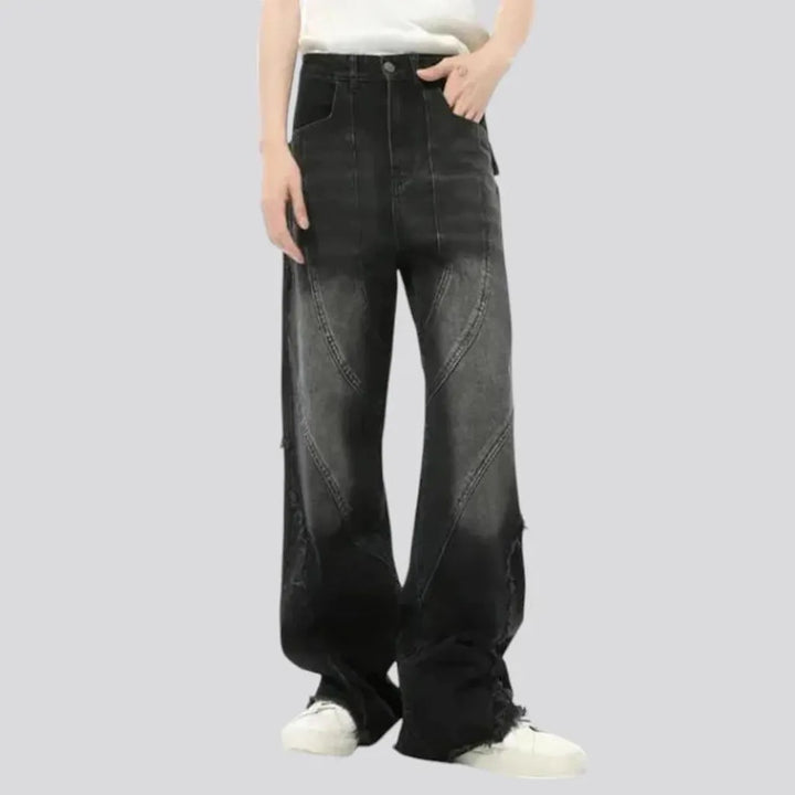 Wide fit and ragged hem jeans for men