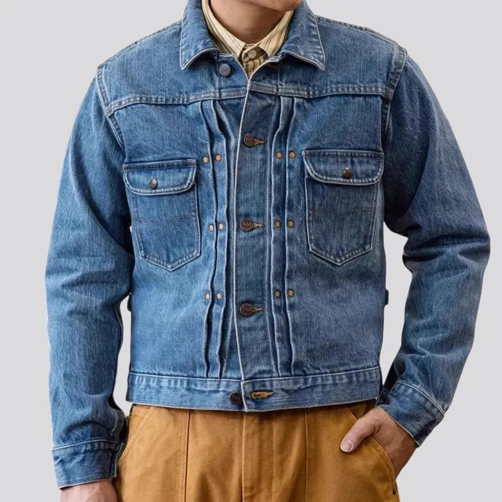 Rugged light wash duty denim jacket for men