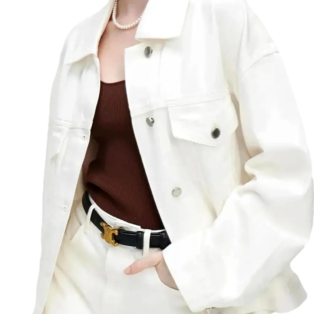 Fashionable Oversized Women's Denim Jacket - White