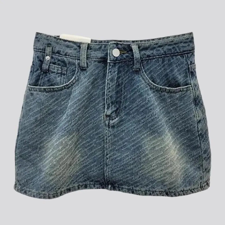 Mid-waist boho jeans skirt
 for women