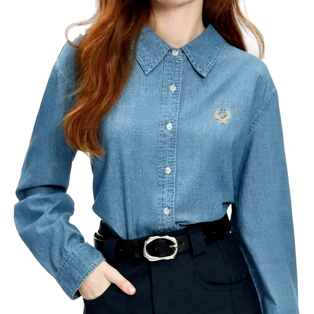 Light Logo Chambray Women's Denim Shirt - Light Blue