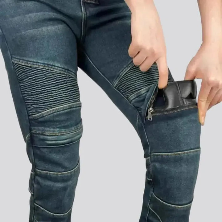 Protective stonewashed riding jeans
 for women