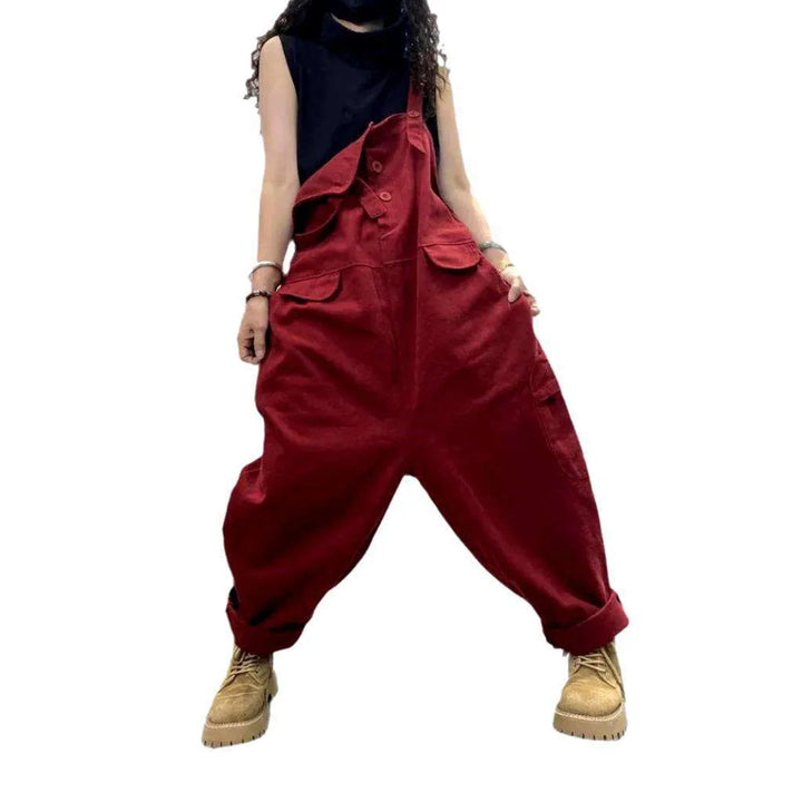 Dark Baggy Women's Jeans Overall - Red