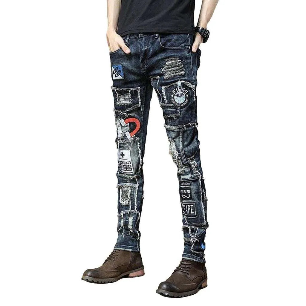 Dark blue decorated jeans