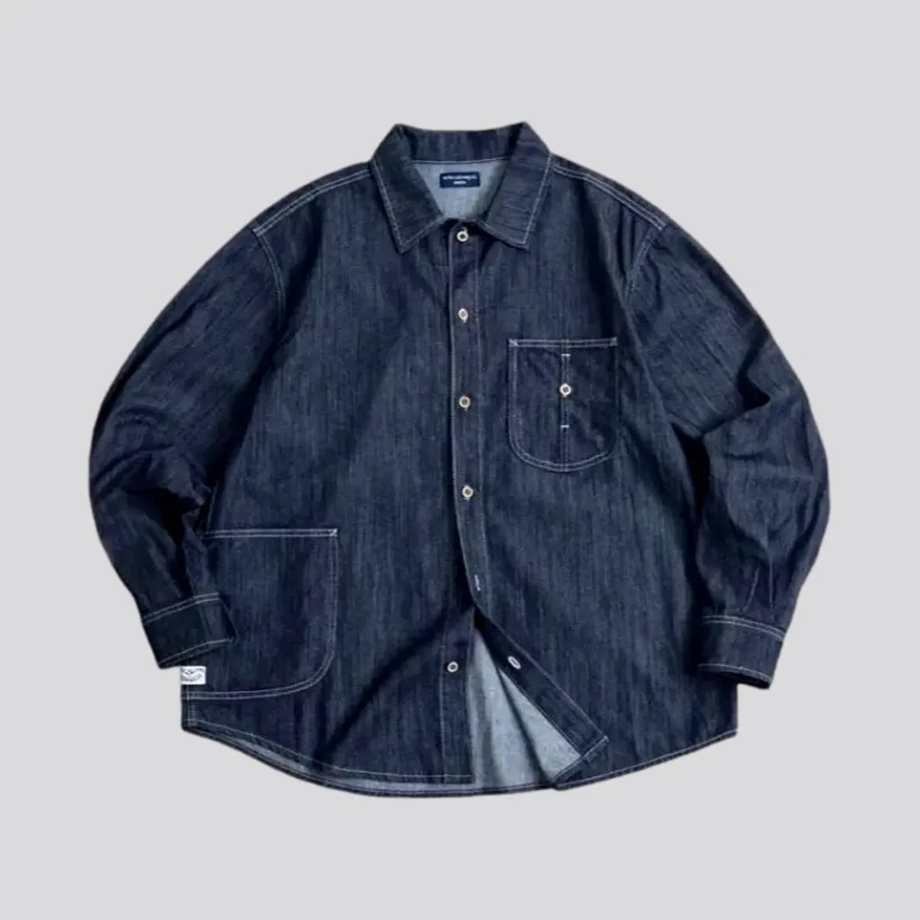 Dark Wash Oversized Men's Denim Chore Jacket | Jeans4you.shop