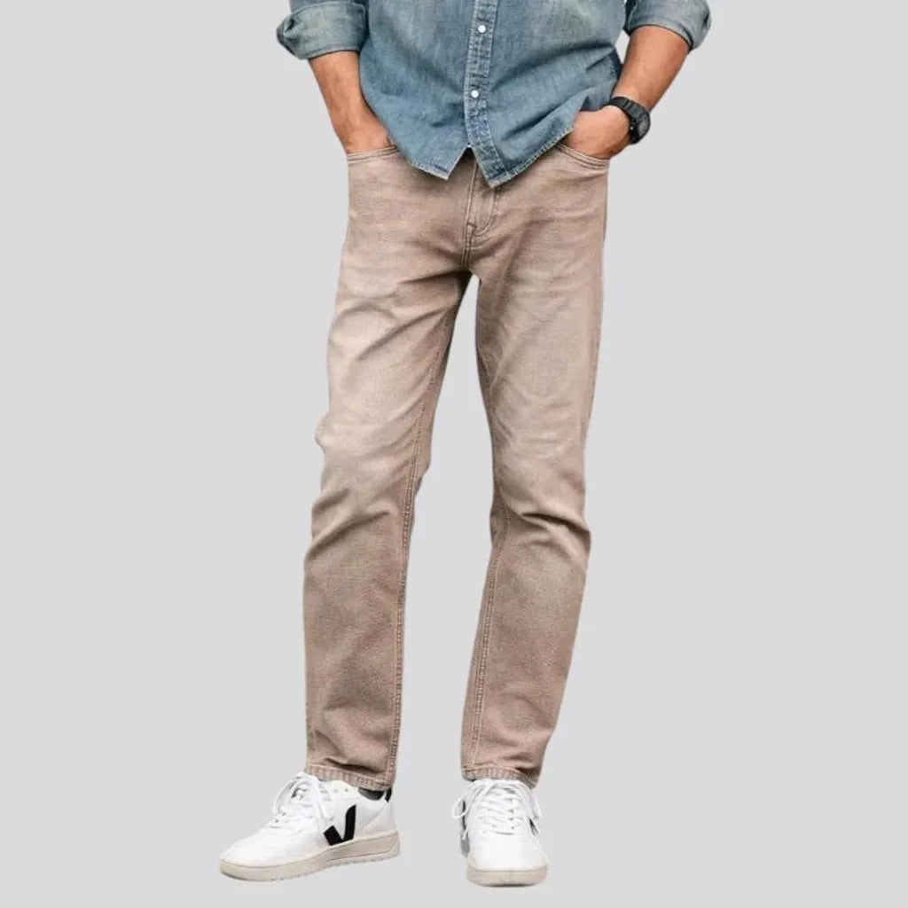 Casual smoothed color denim men's jeans