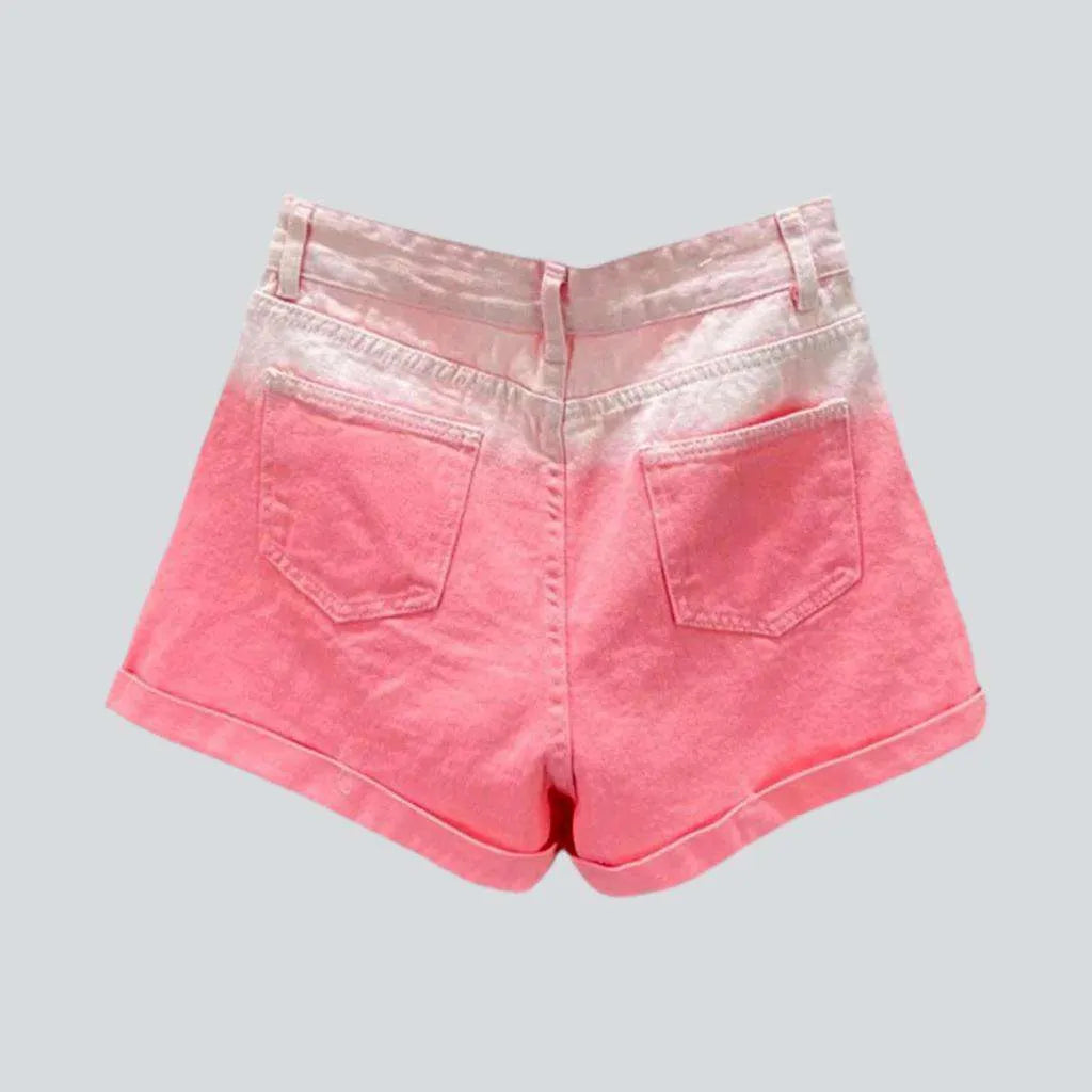 Pink contrast rhinestone denim shorts