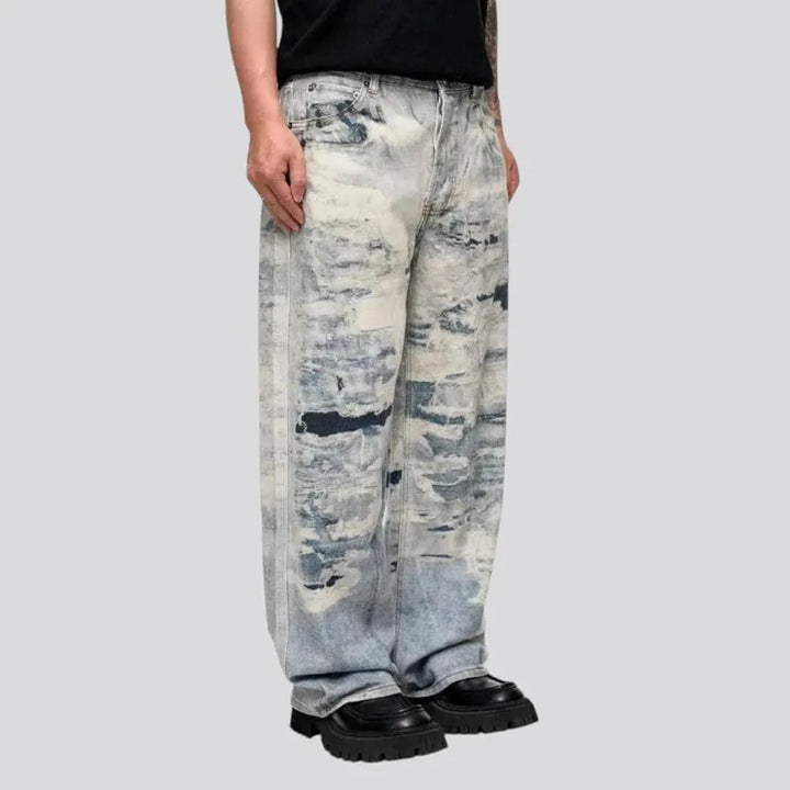 Boho style faded jeans for men