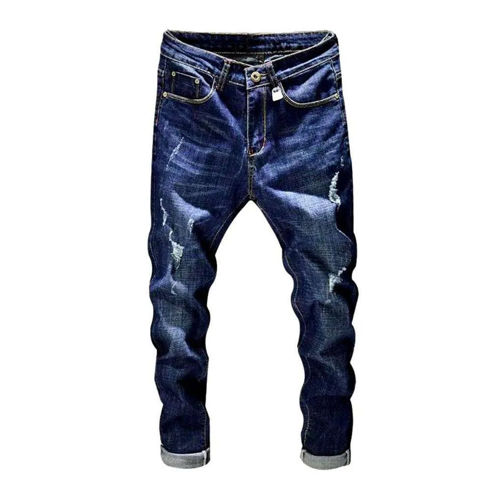 Denim blue ripped men's jeans