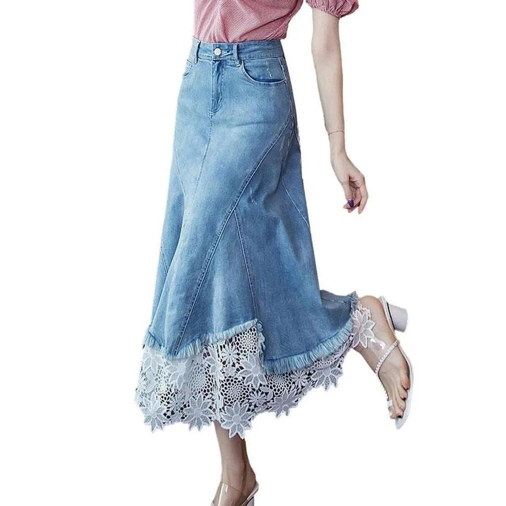 Lace jean skirt best sale