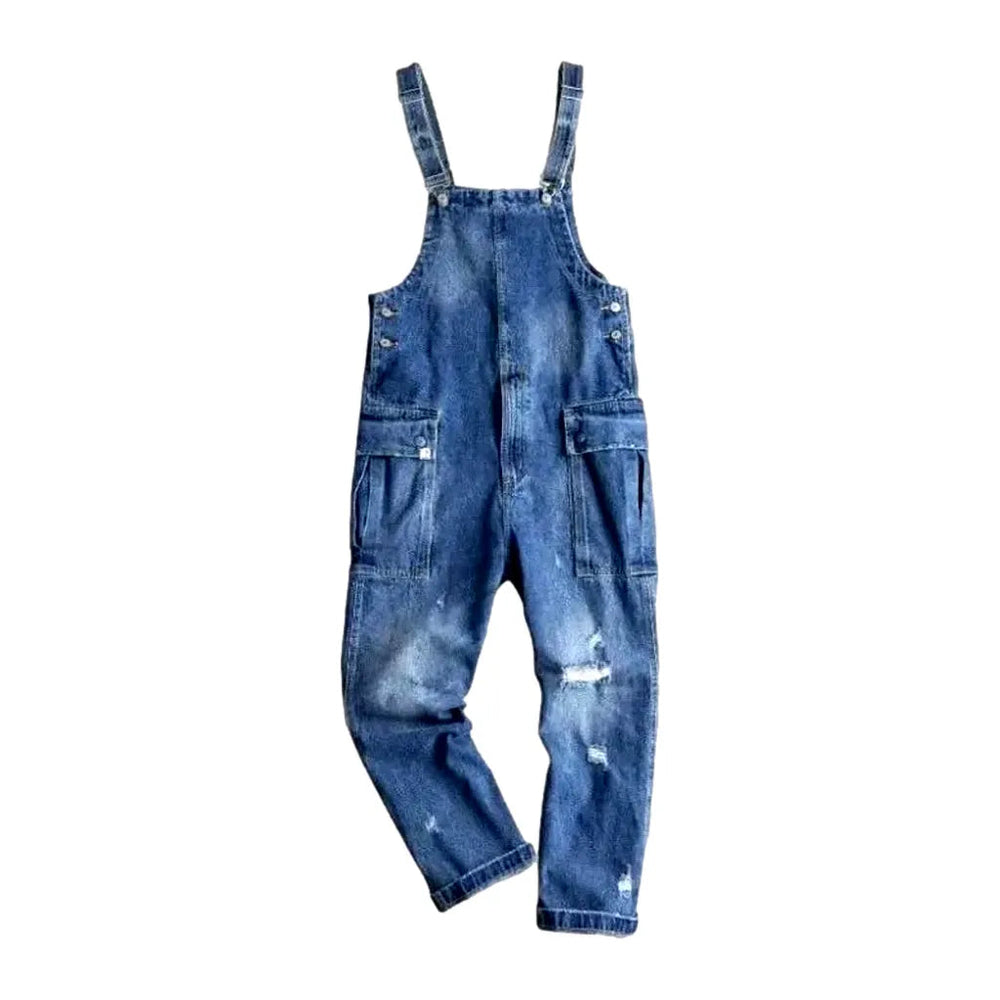 Distressed Denim Overall for Men - Blue