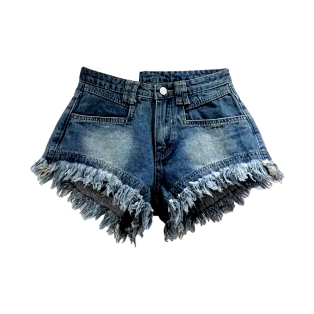 Distressed-hem jeans shorts for women