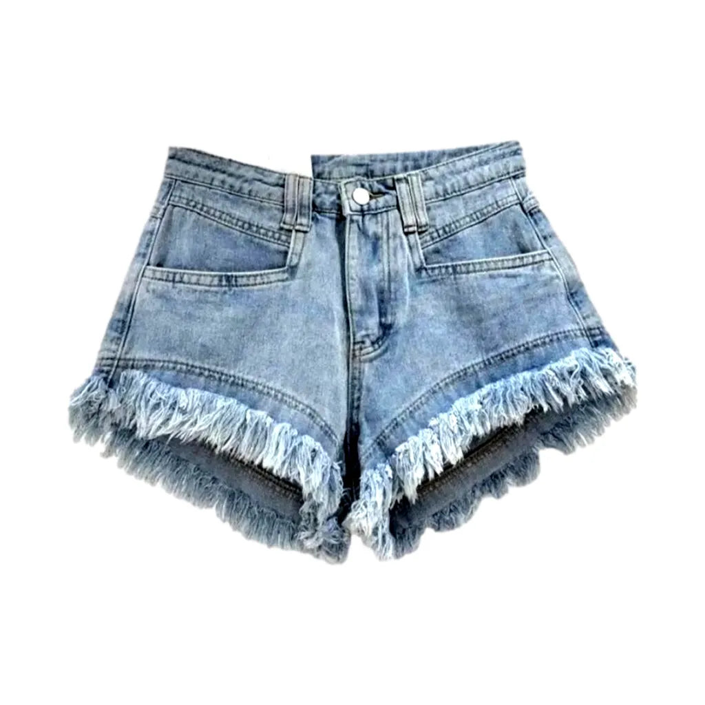 Distressed-hem jeans shorts for women