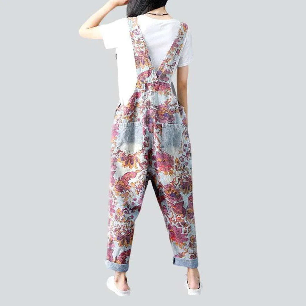 Painted baggy ladies denim jumpsuit