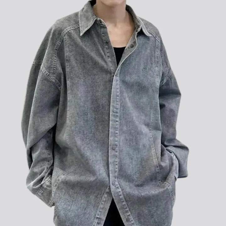 Grunge medium length men's denim shirt