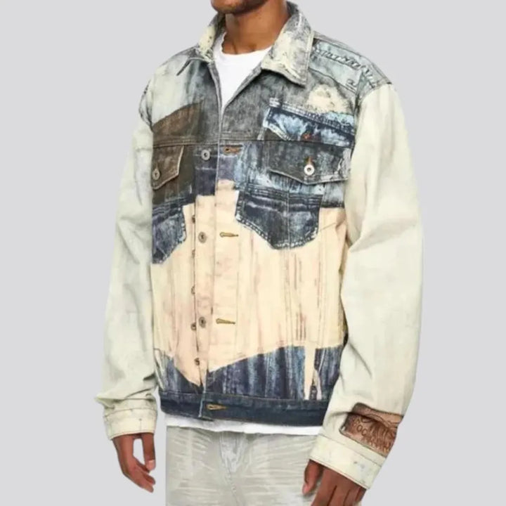 Fashionable bleached men's jeans jacket