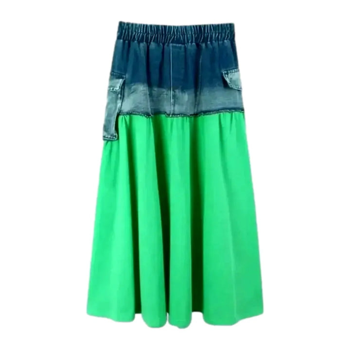 Elastic Cargo Pockets Denim Skirt - Green