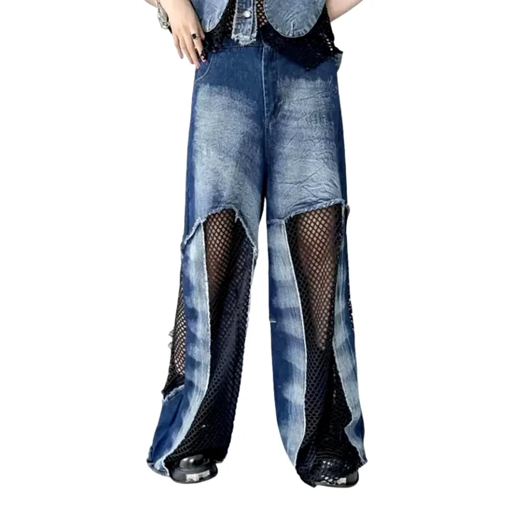 Boho Style Distressed Jeans for Women - Blue