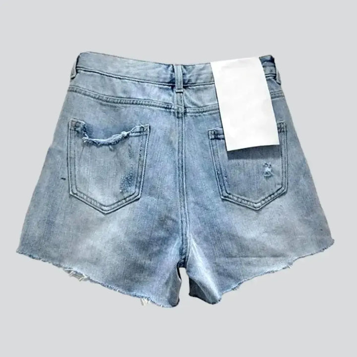 Distressed pearl jeans shorts
 for women